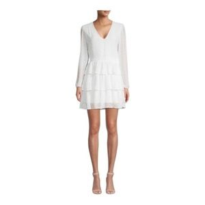Koko + Mason NWT White Swiss Dot Ruffle Tiered Mini Dress Puff Sleeve‎ M